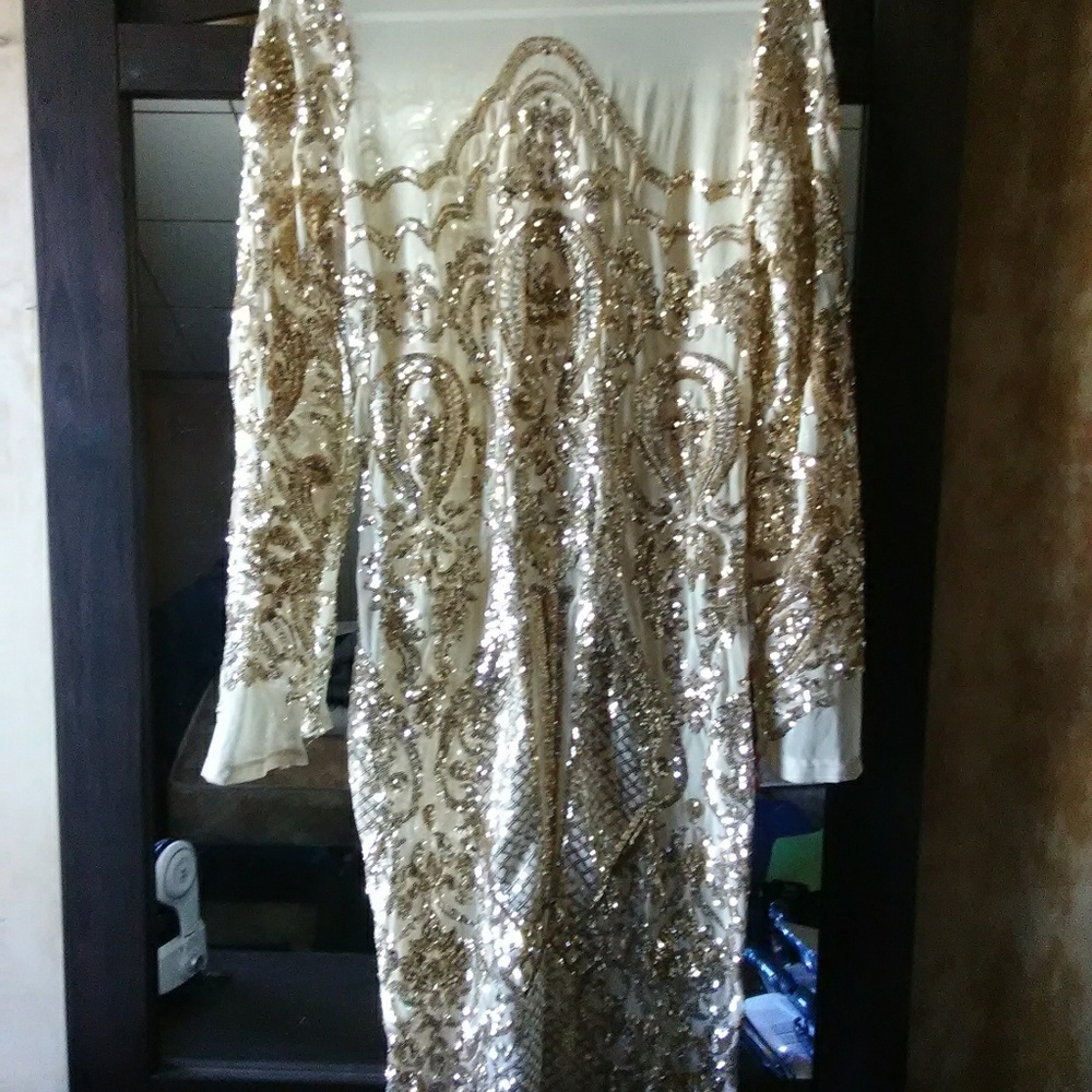 A gold sequined dress only worn on new years